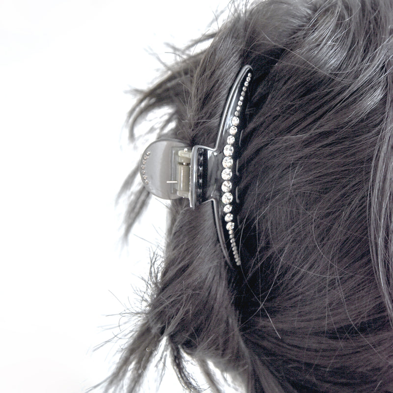 Chic French claw clip for women’s hair – tortoise shell and Swarovski detail - Large Black Claw Jaw for Thick and Long Hair