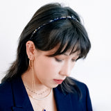 Fabric wrapped with crystal shiny and pretty hairband, eco-friendly handmade jewelry hairband navy,  Holidays Hair accessories for her Maison Soyenne
