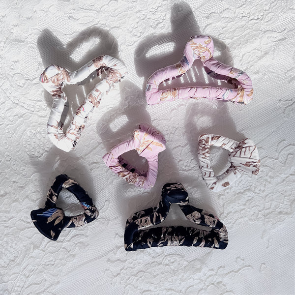 Maison Soyenne Fabric Wrapped Hair Claw Clip – vintage-inspired, sustainable, elegant, small & large, white, pink, black, Vintage Hair Accessories Collection