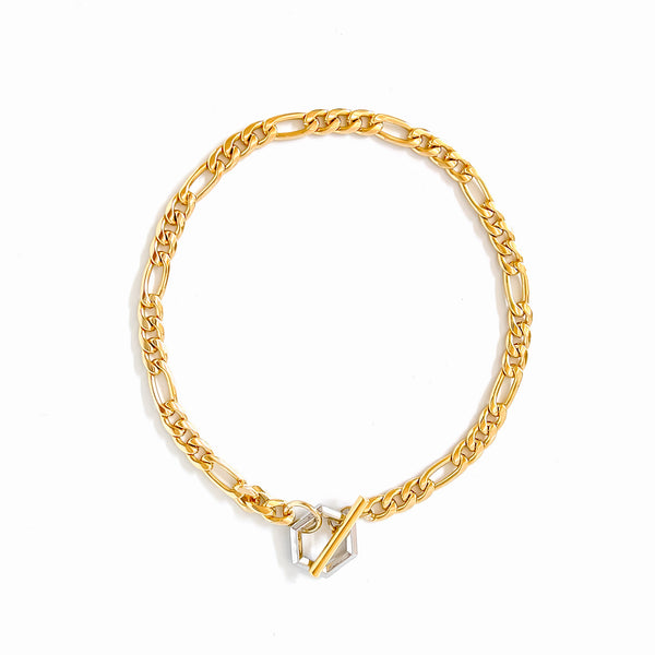 chunky figaro links gold necklace, thick figaro chain necklace silver for women, bold chain statement necklace for men, made in USA big chain necklace with hexagon toggle
