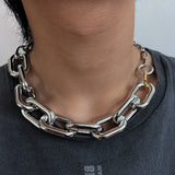 chunky mixed links chain necklace for women, thick large mixed figaro chain necklace for men, made in USA best thick chunky necklace, unisex oversized aluminum lightweight link necklace, maison soyenne