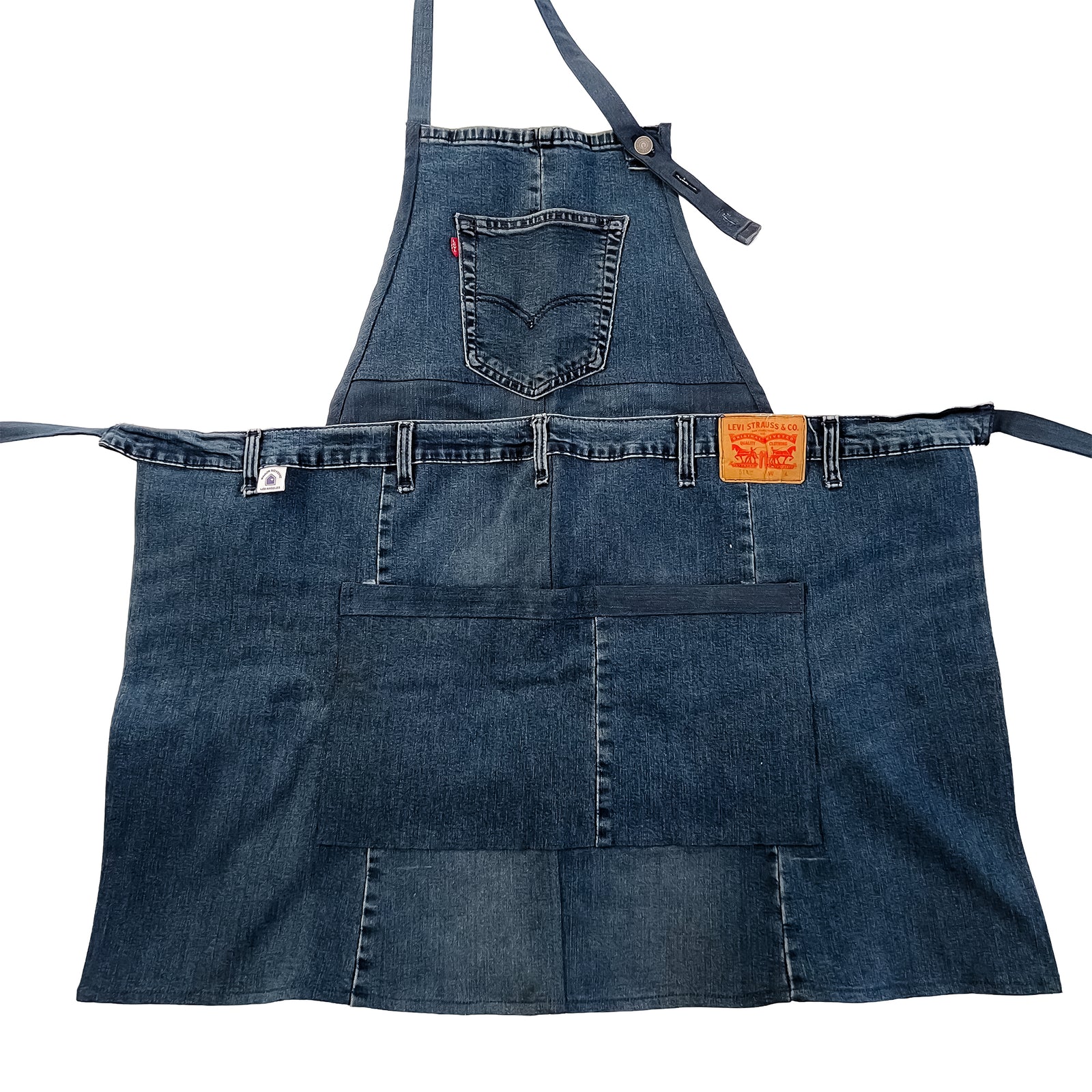 Upcycled Levi's Blue Denim Apron Made in USA, Eco-friendly Made