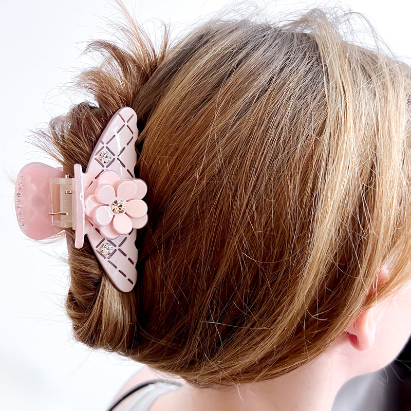 Swarovski Camellia Flower Claw Clip set with Pink color Large size for thick, full, or long hair, Luxury Rhinestone Hair Clip – MAISON SOYENNE