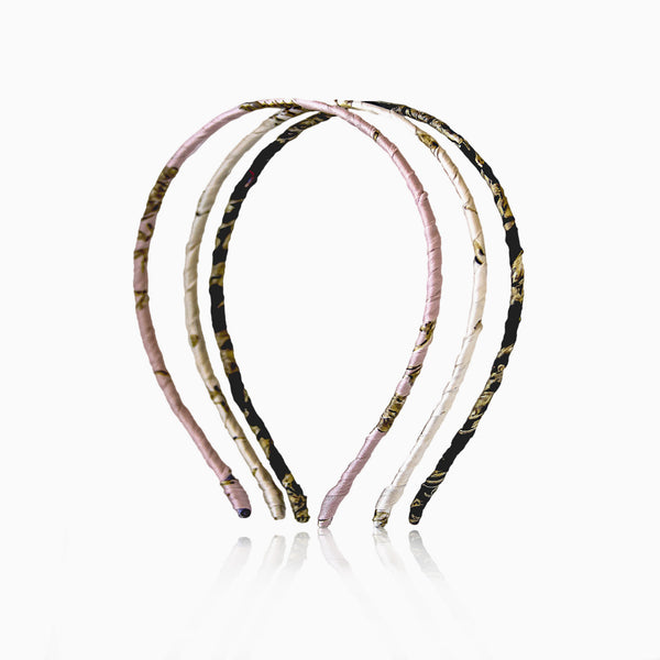Sustainable and stylish, this boho-inspired checkered headband features a super skinny, ultra-thin shape that blends comfort with structure. Wrapped in eco-friendly vintage fabric Hair band Color available in Ivory, Pink and Rose-Maison Soyenne
