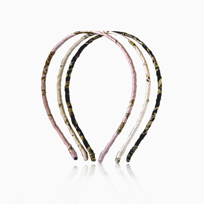 Sustainable and stylish, this boho-inspired checkered headband features a super skinny, ultra-thin shape that blends comfort with structure. Wrapped in eco-friendly vintage fabric Hair band Color available in Ivory, Pink and Rose-Maison Soyenne