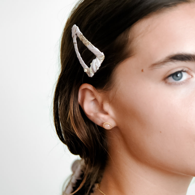 Handmade Maison Soyenne vintage crystal hair slides with eco-friendly fabric wrap and sparkling bijoux details