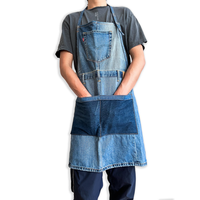 Upcycled levi's denim apron, vintage levi's apron, recycled levi’s apron, unisex levi's denim apron, made in usa best levi’s blue apron