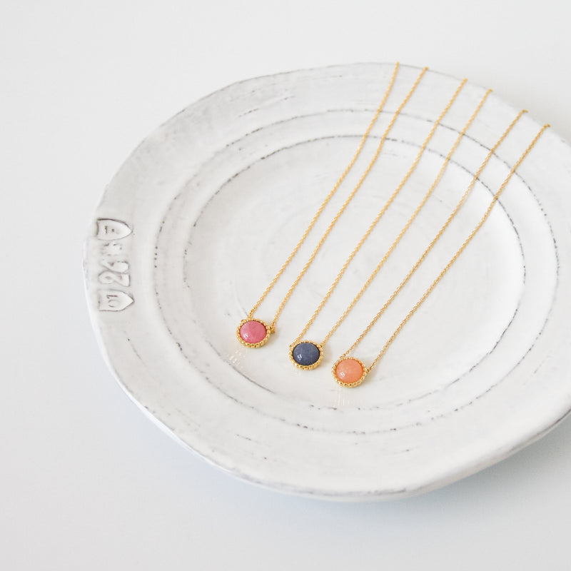Beautiful Gemstone Gold necklace, Cubic Zirconia 925 Sterling Silver necklace, Elegant & Timeless CZ Gold necklace, Rose Quartz gemstone necklace, Peach gemstone gold round necklace, Blue sapphire gemstone gold necklace, Minimalist Jewelry, Holiday Gift for Her, Holiday Gift Ideas, Maison Soyenne, Korean Jewelry