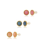 Beautiful Gemstone Gold Earrings, Cubic Zirconia 925 Sterling Silver Ear Studs, Elegant & Timeless CZ Gold Earrings, Rose Quartz gemstone ear studs, Peach gemstone gold round stud, Blue sapphire gemstone gold earrings, Minimalist Jewelry, Holiday Gift for Her, Holiday Gift Ideas, Maison Soyenne, Korean Jewelry