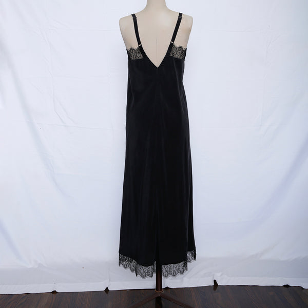  little black dress, silk black dress, black cami slip dress, vintage black slip dress, silk black lingerie dress, chantilly lace dress, lace detail black dress, little black silk dress, made in usa black silk dress, cami long black dress, maisonsoyenne, wedding gift for her, Valentine's day gift, luxury fashion style