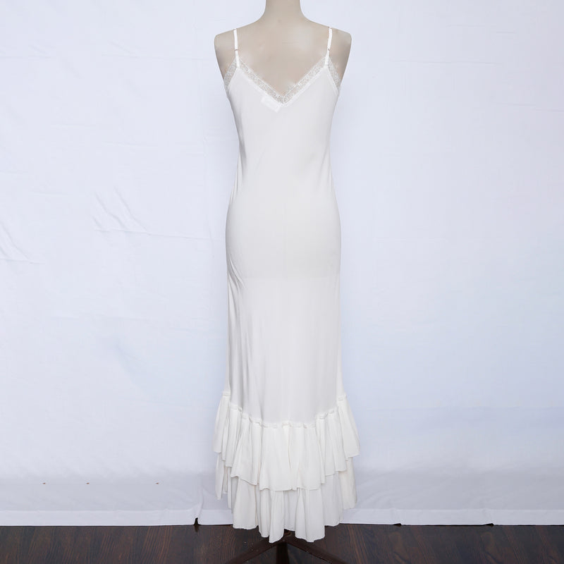 silk cami dress, maxi slip silk dress, vintage lace silk dress, ivory wedding dress, 20's white lace dress, sand washed silk dress, chantilly lace long dress, pleated bottom silk dress, made in us silk dress, lace detail white dress, white cami silk dress, limited edition dress, wedding dress, wedding gift for her, Valentine's day gift for her, luxury life style, luxury fashion, maisonsoyenne