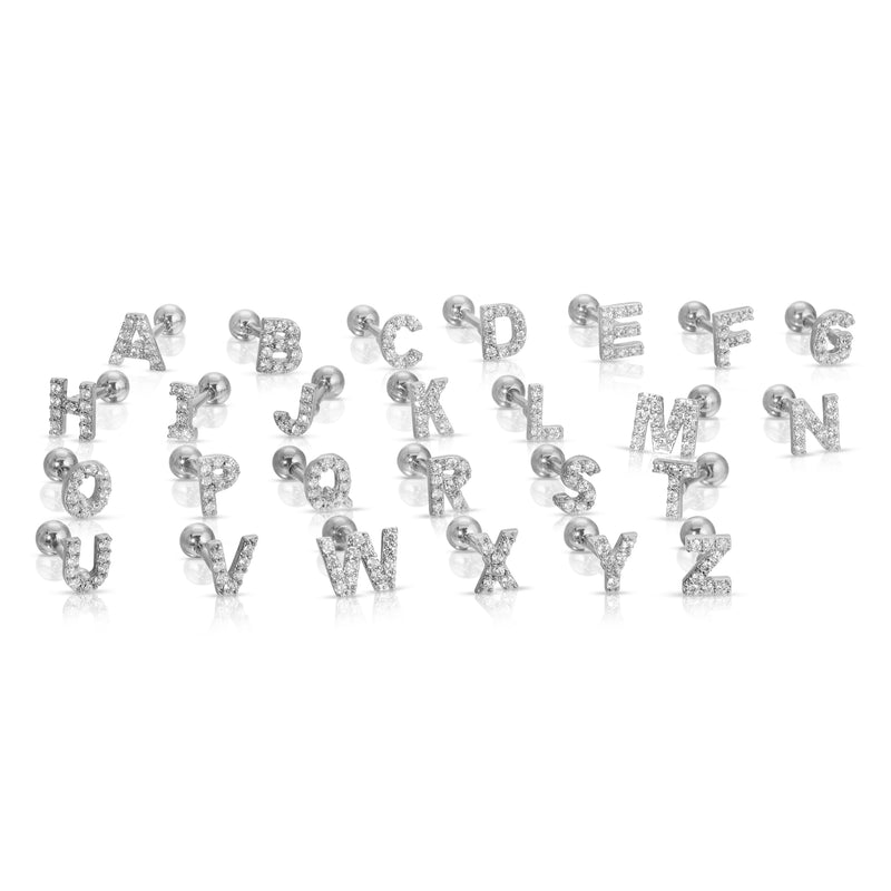 Cubic Zirconia Initial Alphabet Letter Ear Piercing Stud • Minimalist Ear Studs