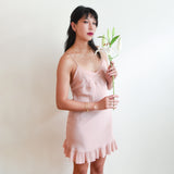 maison soyenne, silk dress, vintage short dress, little cami dress, little vintage slip dress, luxury silk dress, french silk dress, pink silk dress, vintage silk cami dress, pleated bottom slip dress, made in usa silk dress, mini slip dress, mini silk cami dress, 100% silk bridal dress, elegant silk cami dress, luxury fashion, maisonsoyenne, wedding gift, Birthday gift for her, maisonsoyenne