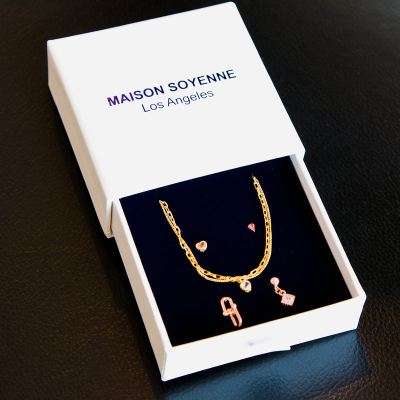 Natural Gemstone Heart Charm Gold Bracelet in 925 Sterling Silver | Maison Soyenne