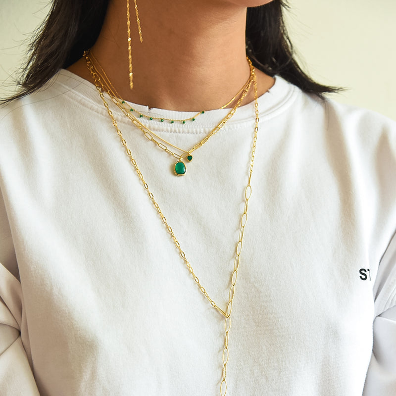 Natural Gemstone Heart Charm Gold Necklace in 925 Sterling Silver, Clear Rainbow Quartz gold Necklace, Rose Quartz gold Necklace, Emerald gold Necklace, holiday gift idea, birthstone jewelry, wedding gift, friendship gift, heart gold link necklace, minimalist jewelry, Korean style jewelry