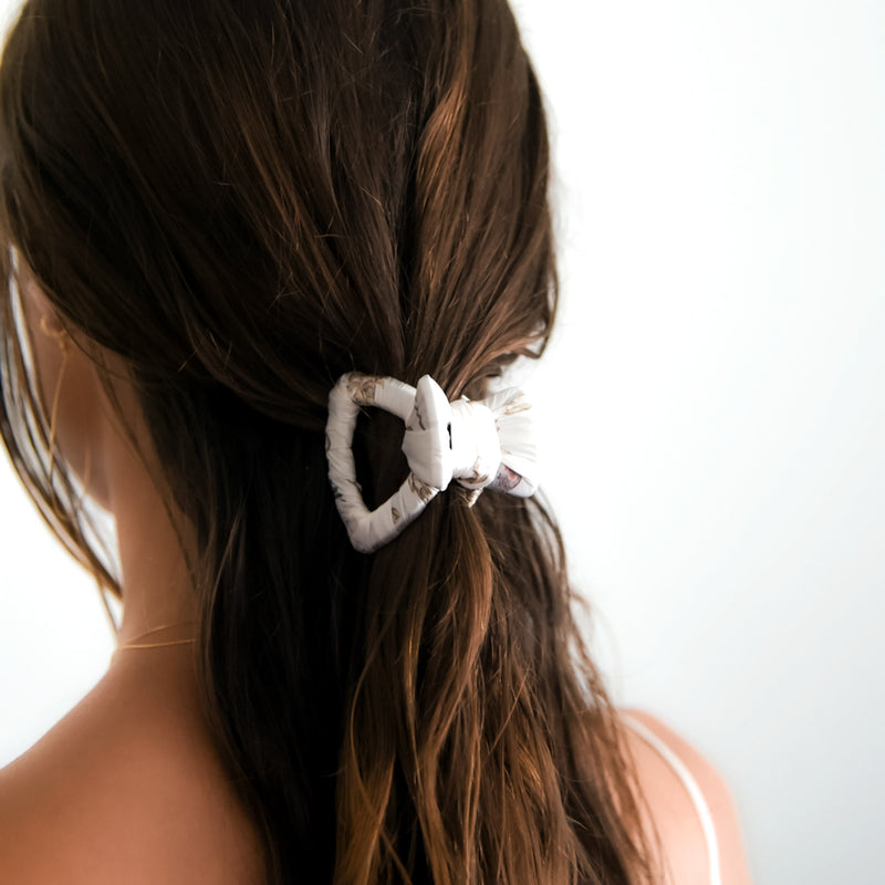 Fabric wrapped white medium hair claw clip, eco-friendly sustainably handmade in USA best hair accessories
