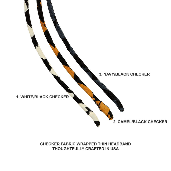 Fabric wrapped light best hairband, eco-friendly handmade thin checker unisex headband in USA