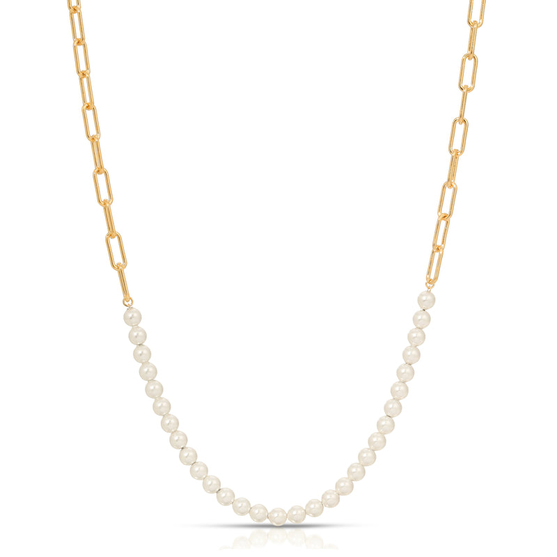 Handmade Gold Oval With Fresh Water Pearl Necklace in 925 Sterling Silver | Maison Soyenne