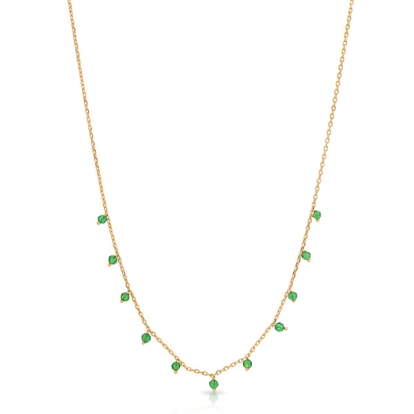 Emerald green gold necklace on 925 sterling silver, blue sapphire gold necklace on 925 sterling silver, cubic zirconia charm gold necklace, holiday gift idea, gift for her, Korean style jewelry, K-pop necklace, minimalist jewelry, birthstone necklace, birthday bff gift for her