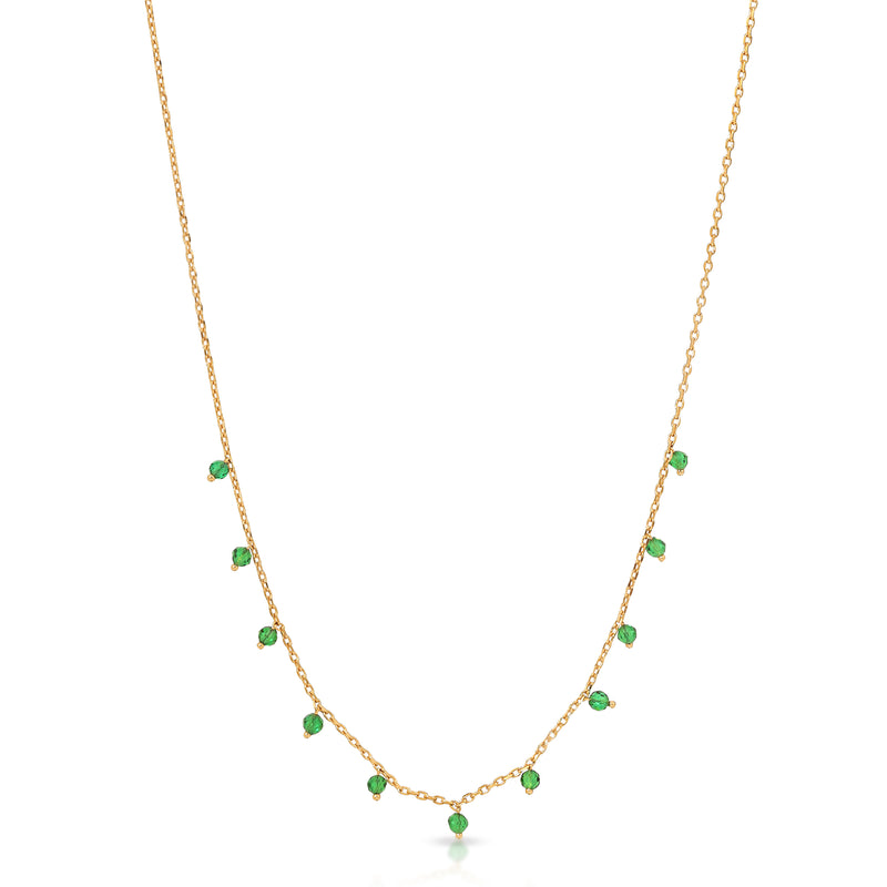 Emerald green gold necklace on 925 sterling silver, blue sapphire gold necklace on 925 sterling silver, cubic zirconia charm gold necklace, holiday gift idea, gift for her, Korean style jewelry, K-pop necklace, minimalist jewelry, birthstone necklace, birthday bff gift for her
