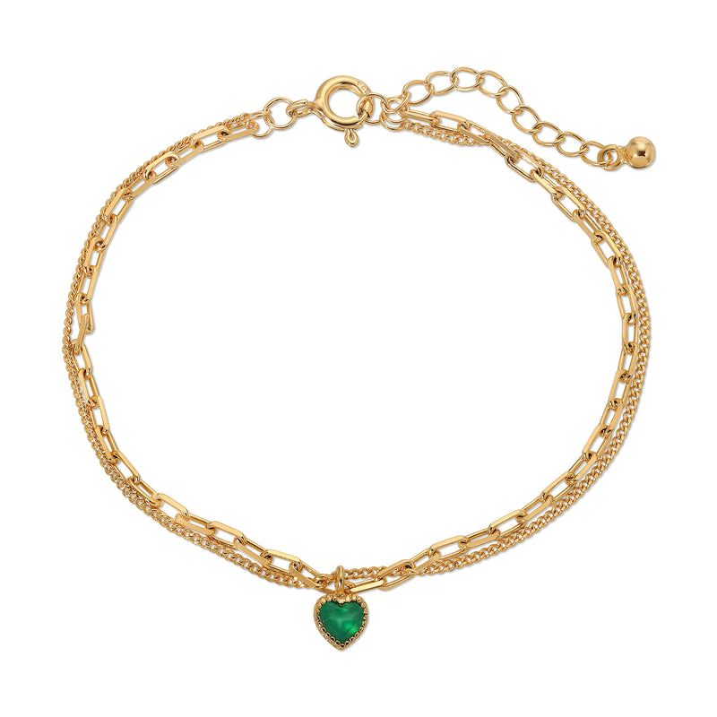 natural gemstone heart charm gold bracelet in 925 sterling silver, rose quartz, rainbow gemstone, emerald, double gold link bracelet, heart charm gold bracelet, holiday gift idea, birthstone jewelry, holiday gift idea, bff gifts, friendship gift, minimalist jewelry