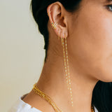 Gold Singapore long dangle chain earrings, CZ 925sterling silver double chain long drop ear studs, Singapore long double gold chain ear stud, K-pop style earrings, Maison Soyenne, Minimalist jewelry, Gift for her, Holiday gift idea, made in south Korea jewelry