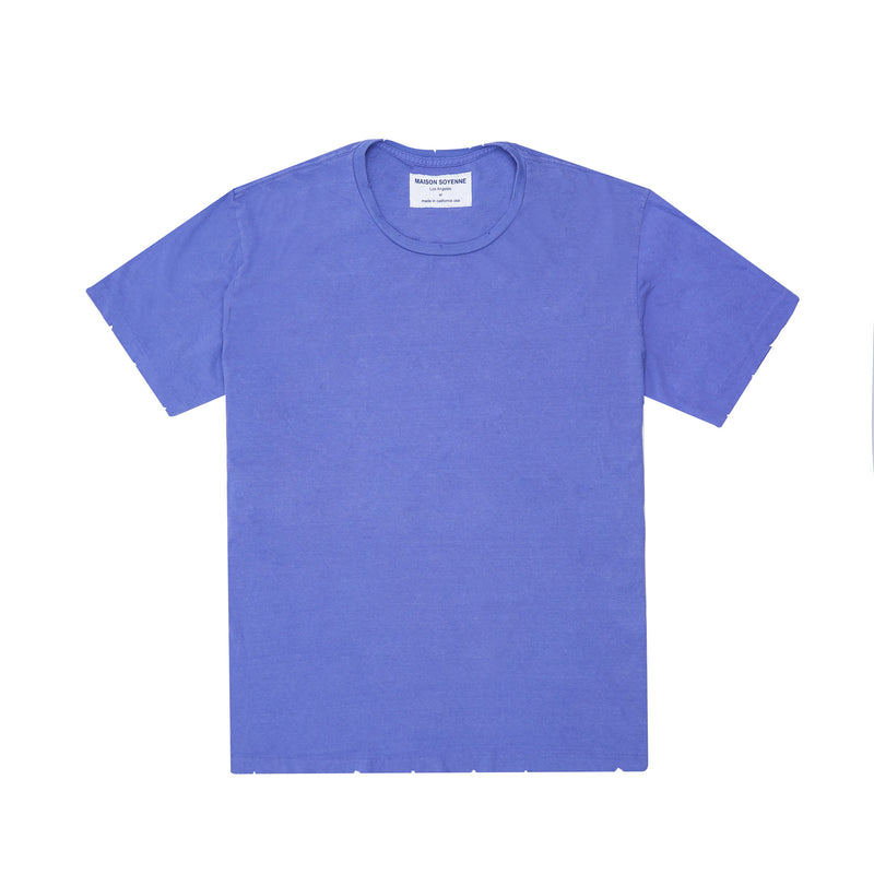 Eco-friendly made in USA best premium men's cotton t-shirt, luxury vintage soft distressed unisex cotton tee indigo blue, maisonsoyenne  