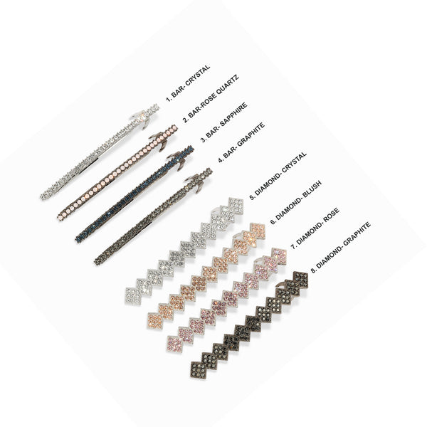 Handcrafted Swarovski crystal and Rose Quartz hair barrettes by Maison Soyenne – minimalist bridal and everyday accessories