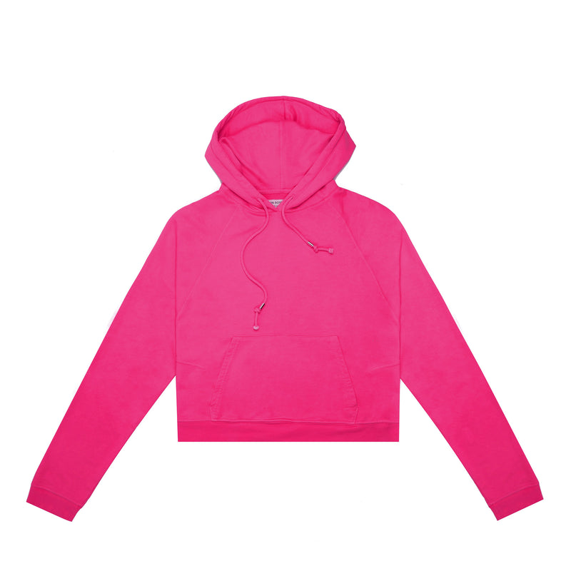 Eco-friendly made in USA organic cotton women's solid crop hoodie, popover oversized light weight women's plain pink hoodie, maison soyenne