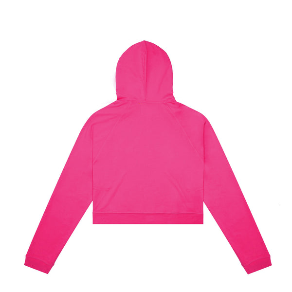 Eco-friendly made in USA organic cotton women's solid crop hoodie, popover oversized light weight women's plain pink hoodie, maison soyenn