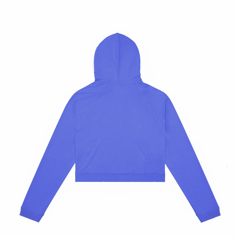 Eco-friendly made in USA organic cotton women's solid crop hoodie, popover oversized light weight women's plain blue hoodie, maison soyenn