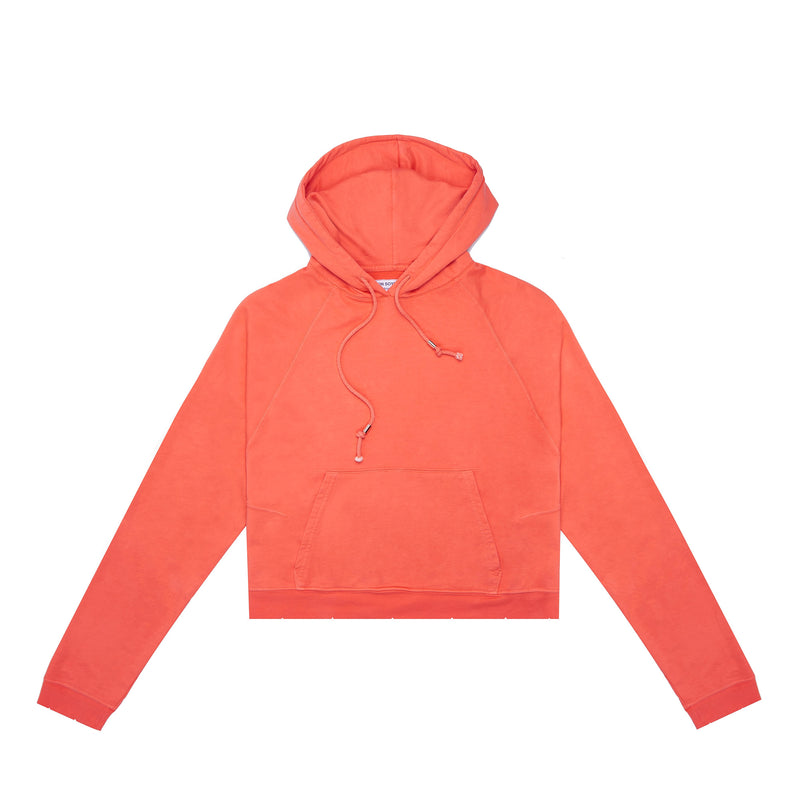 Eco-friendly made in USA organic cotton women's solid crop hoodie, popover oversized light weight women's plain orange hoodie, maison soyenn